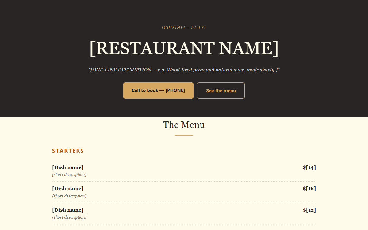 Restaurant Menu Site template