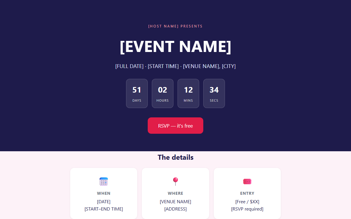 Event Landing + RSVP template