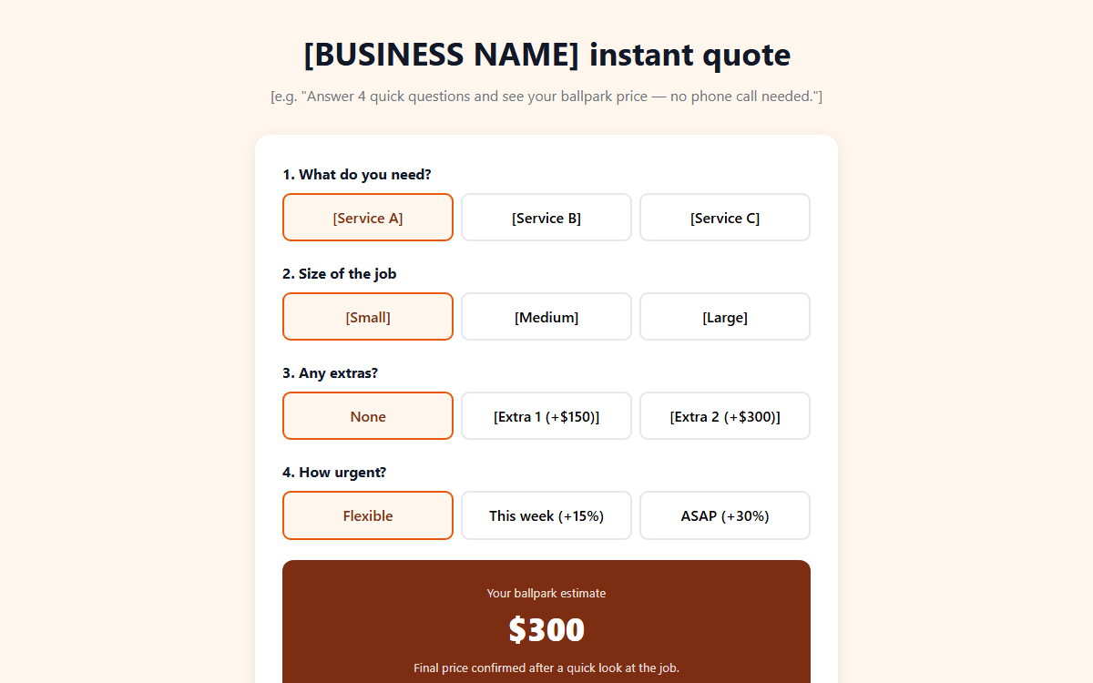 Quote Calculator template